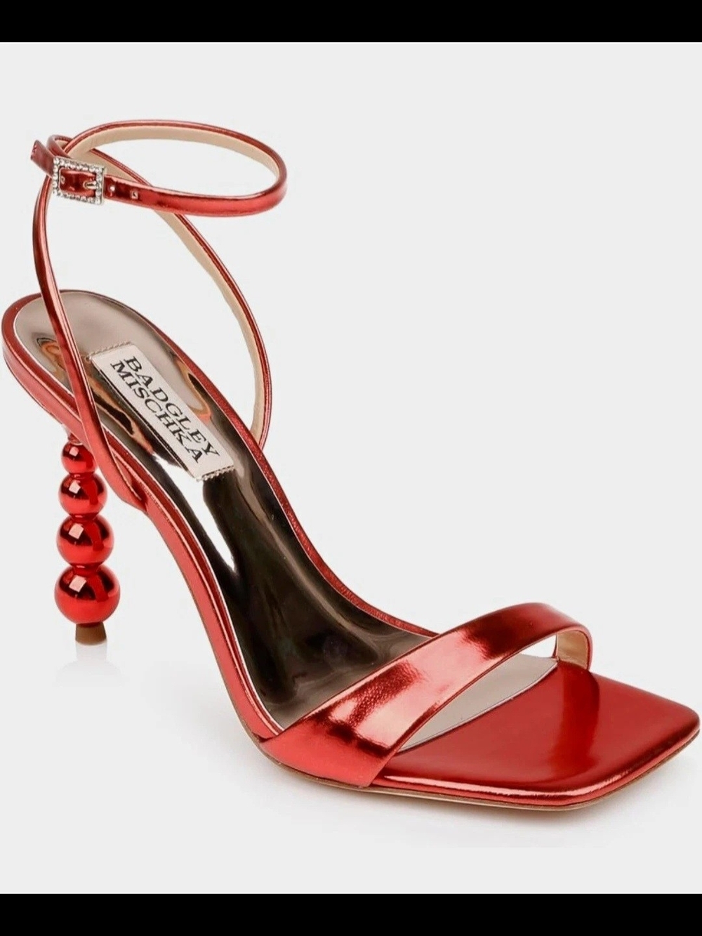 Badgley Mischka Metallic Red Beaded-Heel Ankle Strap Sandal - Picture 1 of 7